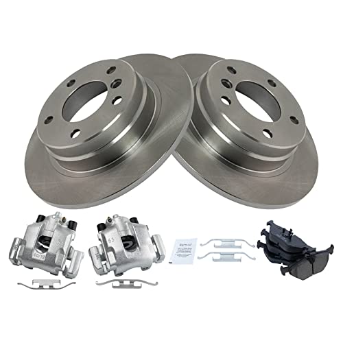 Image of TRQ Rear Brake Pad and Rotor Set Ceramic Solid Rotors Calipers Compatible with 1998 BMW 328i