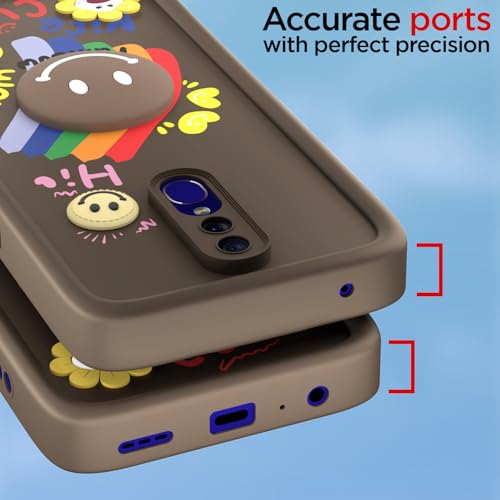 Image of Pikkme Back Cover for Oppo F11 | Soft Silicone| Cute Rainbow Smile & 3D Cartoon Flower Design | Shockproof Raised Camera Protection Bumper Case (Brown)