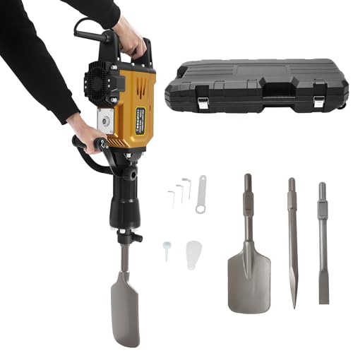 Electric Heavy Duty Jack Hammer, 1700W Concrete Breaker Pneumatic Drill Jack Hammer Concrete Breaker, Garden Tree Digger mit Scraping Chisel and Point Chisel