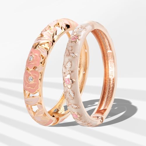 UJOY Vintage Jewelry Cloisonne Handcrafted Flower Enameled Gorgeous Rhinestone Gold Hinged Cuff Bracelet Bangles Gifts 88A102