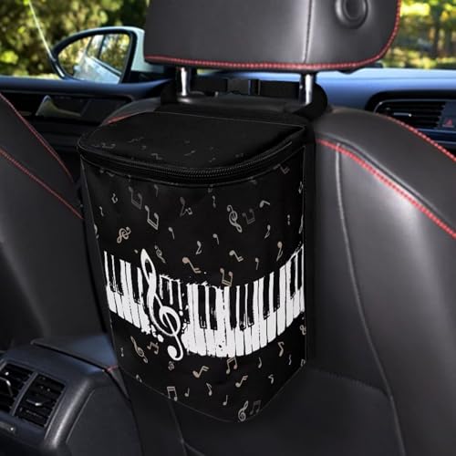 Image of Talayituse Music Note Print Car Trash Can Portable Auto Garbage Bin Multifunctional Vehicle Interior Accessories with Adjustable Straps Universal Fit Truck SUV Sedan