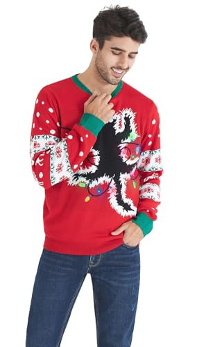 RAISEVERN Men's Light Up Ugly Christmas Sweater Knitted Pullover Tops4