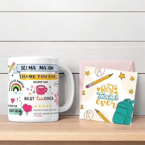 SINCE 7 STORE Personalised Thank You Teacher Mug with Your Favorite Teacher's Name, Appreciation Mug with Lovely Messages/Gift for Teacher's Day, Birthday or Any Special Ocassion