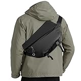 MQTUG Mochila bandolera impermeable para mujeres y hombres, mochila cruzada expandible de gran capacidad con hebilla magnética, ideal para viajes, Negro -, M, Bolso bandolera de obsidiana elegante y