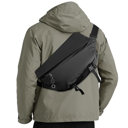 MQTUG Mochila bandolera impermeable para mujeres y hombres, mochila cruzada expandible de gran capacidad con hebilla magnética, ideal para viajes, Negro -, M, Bolso bandolera de obsidiana elegante y