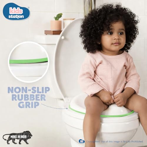Image of Kids Station Portable Baby Potty Training Seats - Suitable for potty training of Boys - Potty Training Seat for 1+ Year child - Hang on the wall with Soft Cushion for New Born Baby /Infant /Kids (Green)