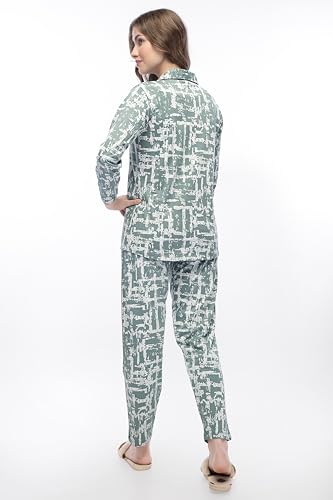 Image of LOTIK Women's Cotton Geomatric Printed Shirt & Payjama Nightsuit Set
