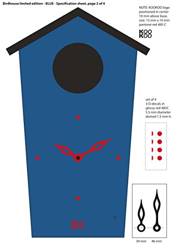 Miniatura 9 de Kookoo Birdhouse Azul Oscuro, Reloj Cucu Design Moderno, Sonidos De 12 Aves O El Cuco, Reloj Pájaros Cantores C. Péndulo
