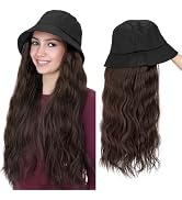 SEGO Bucket Hat Wig Long Natural Wavy Hair Extensions With Hat Heat Resistant Synthetic Fiber Ext...
