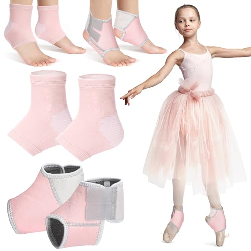 Image of Tarpop 2 Pairs Kids Ankle Brace Set Foot Support Stabilizer Wraps Protector Guard Knitted Ankle Sleeve Sock Support Compression Socks for Injury Prevention(Pale Pink,Large)