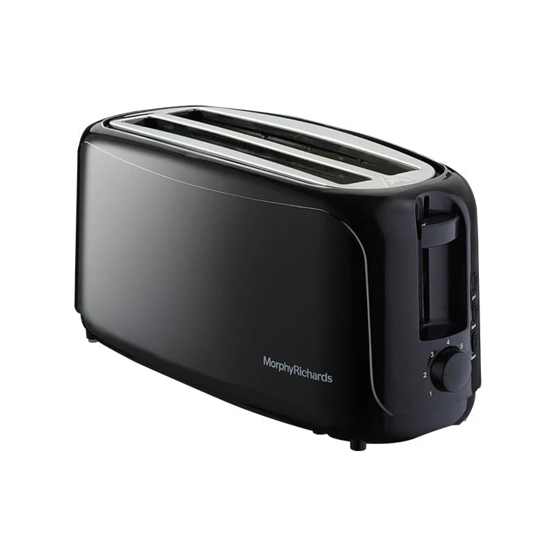 Morphy Richards AT 402 1450 Watts Pop-Up Toaster | 4-Slice Automatic Pop Up Toaster With Removable Crumb Tray | 7-Levels Browning Control | Bread Centring With Wide Bread Slots | 2-Yr Warranty【Black】