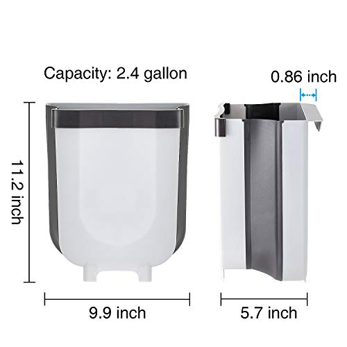 Subekyu Small Hanging Kitchen Trash Can, Collapsible Mini Garbage Bin For Cabinet/Car/Bedroom/Bathroom, Plastic, Grey, 2.4 Gallon #TOP6