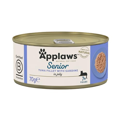 Applaws 1031NE-A Alimento completo para gatos, senior, atún con sardinas en gelatina blanda, 70 g (paquete de 24)