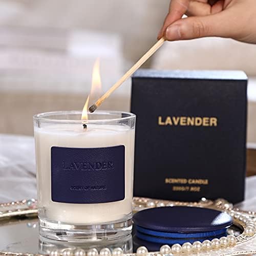Scented Candle Natural Soy Wax Lavender Jar Candle 7.8 Oz Aromatherapy for Her Long Lasting Home Fragrance Relaxing Candle for Women Gift for Mum Wife Girlfriends Valentines Day Burn up to 50 Hours
