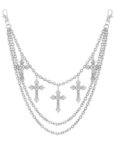 Sacina Gothic Layered Cross Pants Chain, Wallet Belt Chain, Goth Grunge Emo Punk Accessories