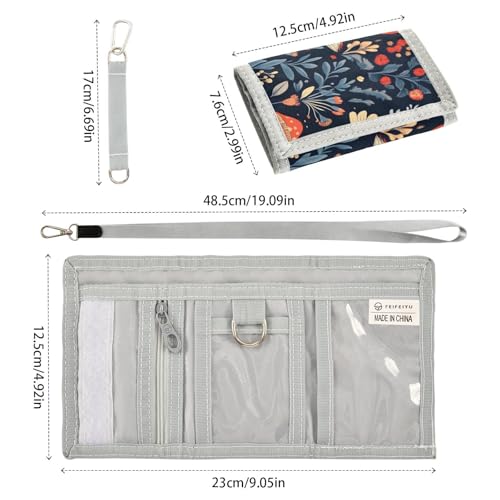 Fox in Floral Frame Durable Nylon Fabric Wallet for Boys and Girls - Multi-Functional with 2 Clear Pockets, Zipper Coin Compartment, 3 Card Slots & Keyring3