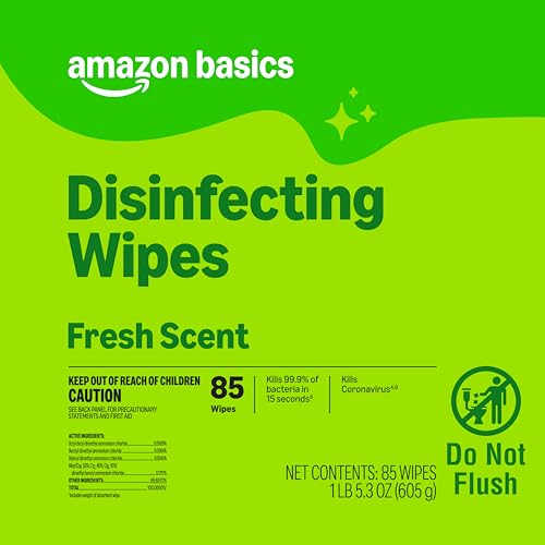 Amazon Basics Disinfecting Wipes, Lemon & Fresh Scent, Sanitizes/Cleans/Disinfects/Deodorizes, 255 Count (2 Packs Lemon, 1 Pack Fresh Scent)