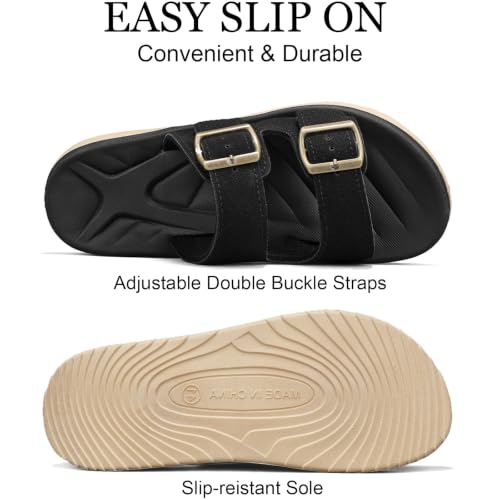 Image of Mens Sandals Adjustable Buckle Straps with Arch Support Lightweight Comfort Beach Sandals Soft Cushion Footbed Summer Slippers Open Toe Slides for Indoor and Outdoor