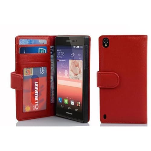 Cadorabo Funda Libro para Huawei P7 en Rojo Infierno - Cubierta Proteccíon con Cierre Magnético e 3 Tarjeteros - Etui Case Cover Carcasa