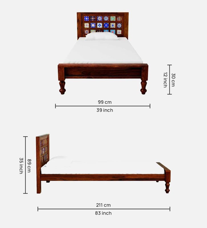 Image of Solid Sheesham Wood Anamika Single Bed Without Storage | Wooden Single Bed Cot Palang Furniture for Bedroom Living Room Home and Hotel (Honey Oak Finish)