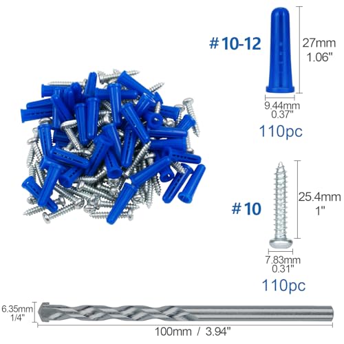 Kurui CM220 #10-12 Concrete Anchors And Screws Kit, 220Pcs Wall Anchors For Drywall Brick Masonry Stucco Concrete thumb #1
