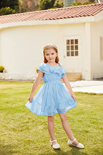 GRACE KARIN Girls Summer Dress One Shoulder Floral Ruffle Sleeve Midi Casual Sundress 5-12Y4