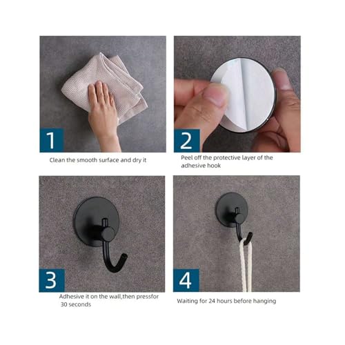 Image of JIALTO 2 Pcs Self-Adhesive Stainless Steel Hooks Heavy-Duty Wall Hanging for Bathroom & Kitchen, Drill-Free, Strong Coat /Towel Wall Hooks (Big Round Black Hook)
