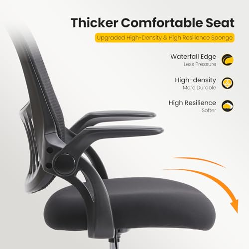 Image of Sweetcrispy Tall Drafting Desk Chair - Ergonomic High Stool Computer with Adjustable Height and Comfy Lumbar Support, Office Rolling Counter with Flip-up Arm and Footrest, Black