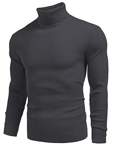 Image of COOFANDY Mens Ribbed Slim Fit Knitted Pullover Casual Turtleneck Sweater