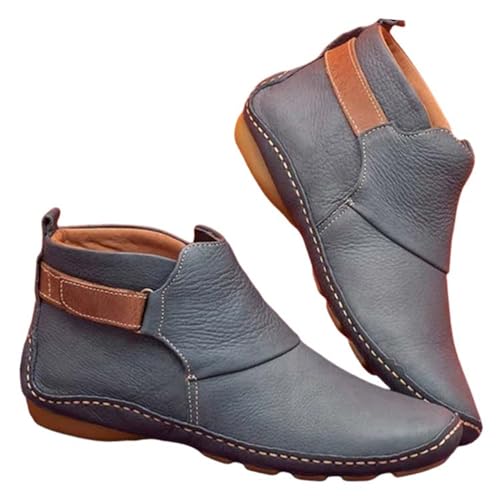 Botines para mujer, cortos y planos, zapatos de tobillo - punta redonda antideslizante zapatos de cuero zapatos casuales vintage botas cortas - ligeros, cómodos, transpirables, zapatos de negocios