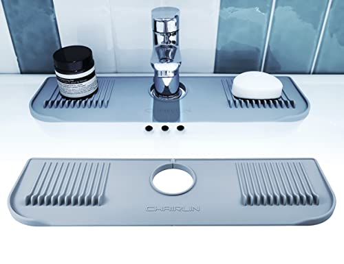 CHAIRLIN Selbstentleerende Silikon-Wasserhahn-Wasserfangmatte, Tropfenschutz, Spritzschutz, Spritzschutz, für Küche, Spüle, Bad, Bar, Bauernhaus und Wohnmobil-Arbeitsplatte Cover