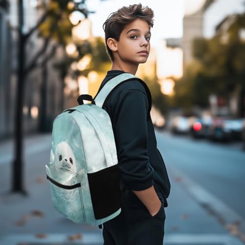 Cartoon Seal Backpack for School Kids 6-8 Ocean Theme School Backpack for Girls Kindergarten Preschool Large Capacity School Bag with Side Pockets Casual Bookbag for Travel3