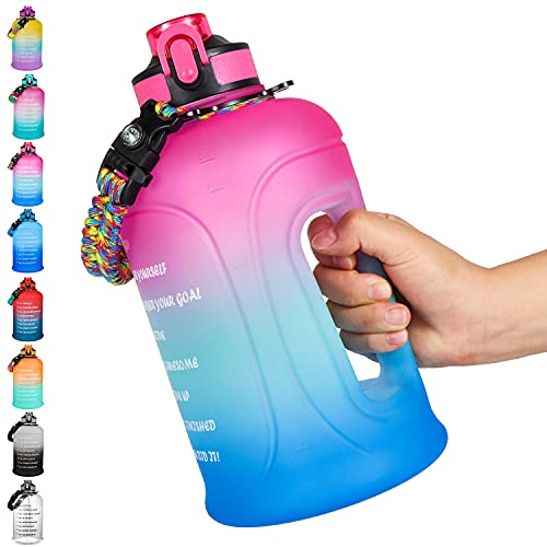 HAWSON Large Half Gallon Water Bottle with Straw Lid and Motivational Time Marker, Big 64oz Water Bottles with Times to Drink with Handle, Leakproof BPA Free Sports 1/2 Gallon Water Jug