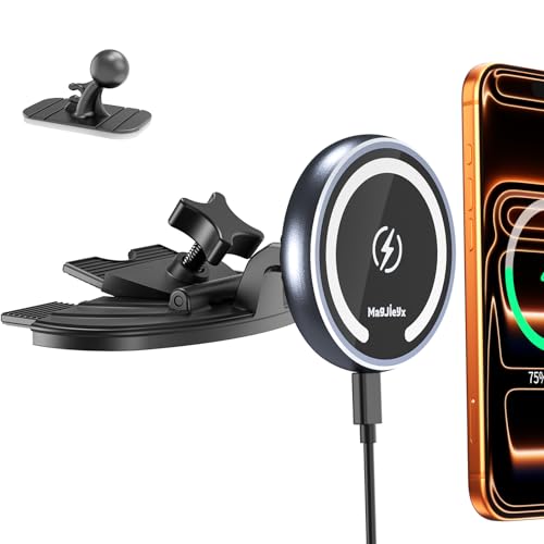 MAGJIEYX CD Slot Magnetic Car Mount Charger for iPhone 17 16 15-12 3X Stable on Bumpy Roads Wireless Charging Holder with 3M Dash Sticker No Vent Block for Sedans/SUVs/Trucks