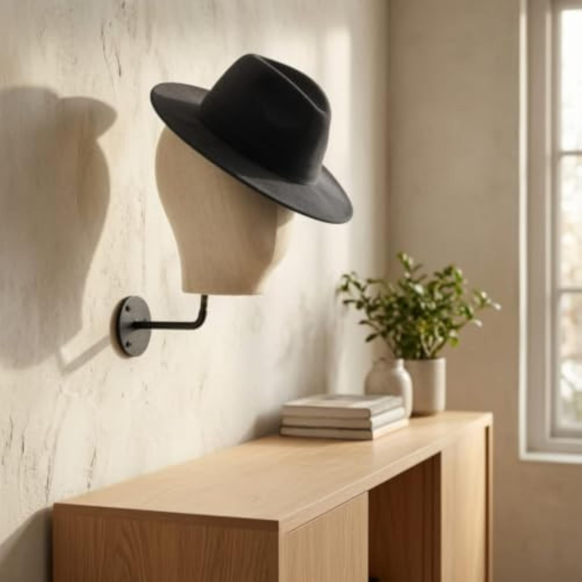 Textile-Covered Wall-Mounted Head Display for Hairpieces