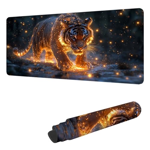 Tapis de Souris de Jeu Tigre Tapis Souris XXL 500 x 250 mm, sous Main Bureau Animal Mouse Pad avec Base en Caoutchouc antidérapante Étanch à Bords Cousus, pour Travail, Jeux, Bureau, Maison H-8174