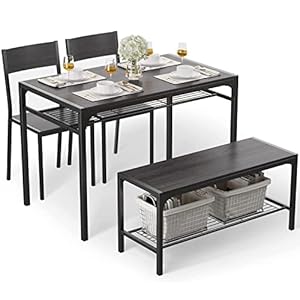 Gizoon Kitchen Table and 2 Chairs for 4 with Bench, 4 Piece Dining Table Set for Small Space, Apartment (Black)