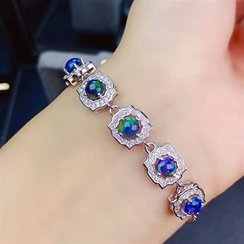 Bracelet en chaîne d'opale naturelle noire bijoux 925 argent massif