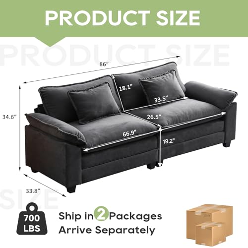 Image of Oprisen 86 inch Modular Sectional Sofa, Comfy Cloud Couch Sectional Sofa with Ottoman, Velvet Sofa Sleeper Deep Seat Sofa with Throw Pillows for Living Room (Blue Gray, 86 inch- Loveseat)