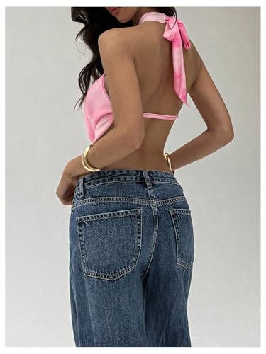 SHENHE Women's Sexy Halter Tops Backless Draped Front Cowl Neck Strapless Shell Crop Rave Tops2