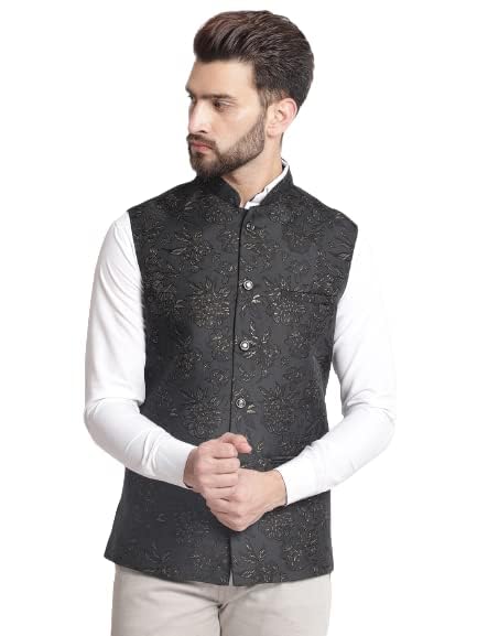 rs international Men's Jacquard Silk Floral Embroidered Nehru Jacket/Waistcoat-picture-15