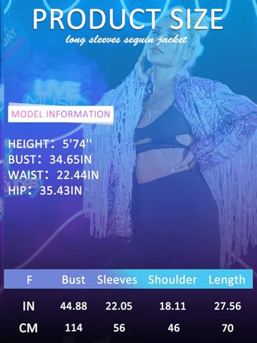 GORAIS Fringe Sequin Jacket Long Sleeves Sparkly Blazer Glitter Bomber Jackets for Women4
