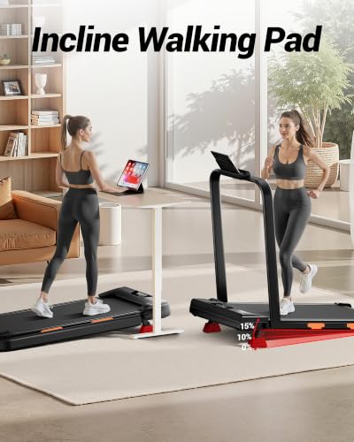 Image of LONTEK Walking Pad with 15% Incline, Under Desk Treadmills for Home | Foldable, Compact, Portable, 2.5HP Brushless, Home Office, 300Lbs Capacity, Reomte Control, LED Display