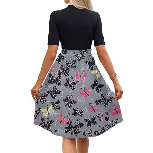 Summer Work Dresses for Women 2025 Short Sleeve Teacher Modest Two Tone Dress Business Casual Work Outfits4