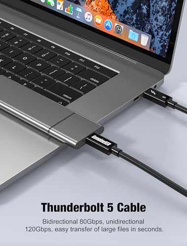 Image of Thunderbolt 5 Cable - 80Gbps, 16K@30Hz, Dual 8K@60Hz. 4K@120Hz, 240W PD Fast Charging (48V /5A), Intel Certified E-Marker, Compatible with MacBook, Windows, & Thunderbolt Devices | 1 Meter
