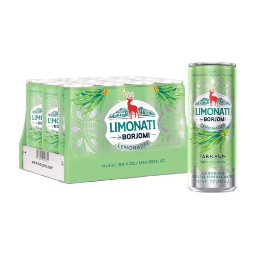 Limonati by Borjomi - Tarkhun Lemonade with Natural Tarragon Extract and Borjomi Sparkling Mineral Water - 11.15 oz, 12 Cans