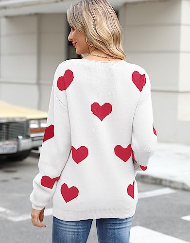 Image of Womens Cute Heart Sweater Crew Neck Long Sleeve Pullover Valentines Sweater