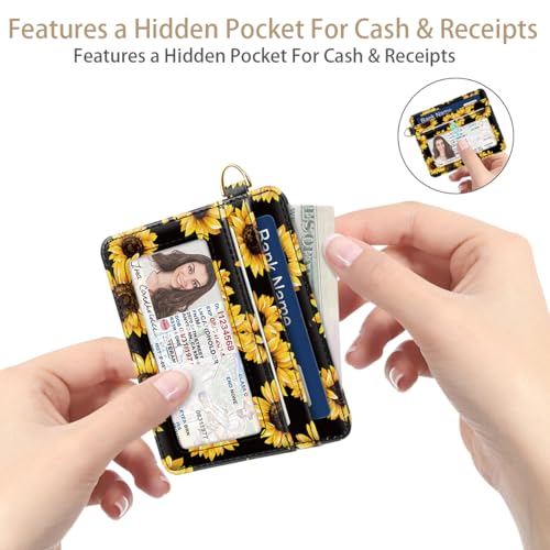 Image of Slim Minimalist Pocket Credit Card Holder Wallet Women | RFID Blocking Lightweight Thin Small Cute Card Cases, Sunflowers