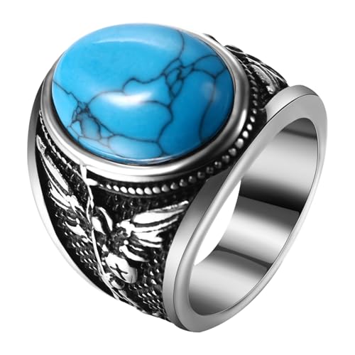 OIDEA Bague Homme Acier Inoxydable: Bague Chevalière Homme avec Turquoise Style Vintage Unique pour Biker Motard avec Carte - Cadeau Anniveraire Fête des...