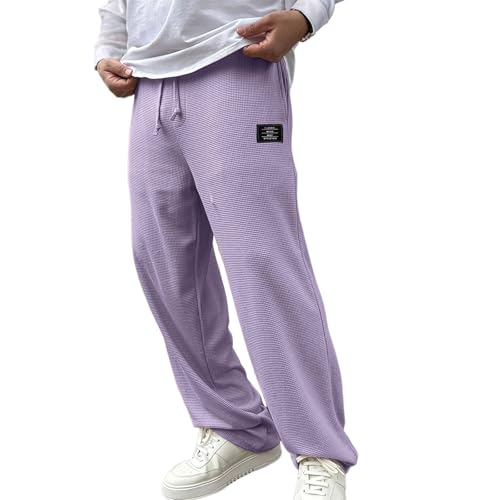 Mokaloha Mens Pants Men's Casual Retro Waffle Fabric Logo Trousers Casual & Versatile